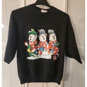 Vintage Touch Tone Ugly Christmas Sweatshirt Mens Large Black Snowmen Crewneck‎